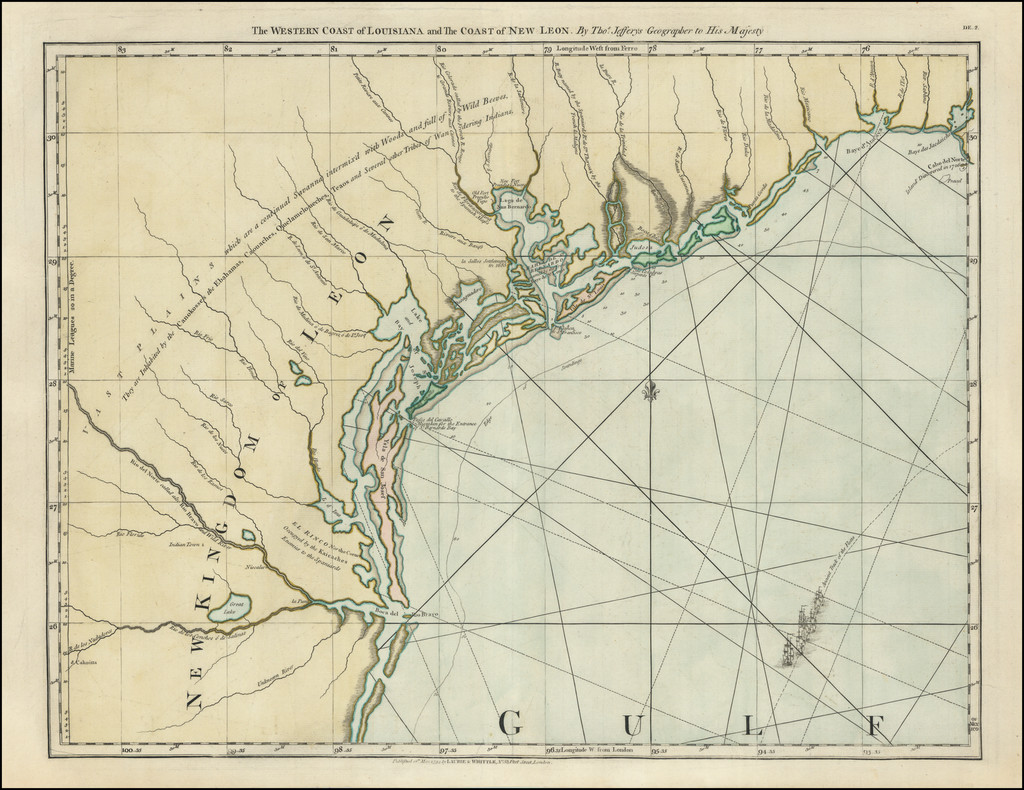 Texas Coastline -- First Modern Map] The Western Coast of Louisiana and The  Coast of New Leon. | RUDERMAN Maps