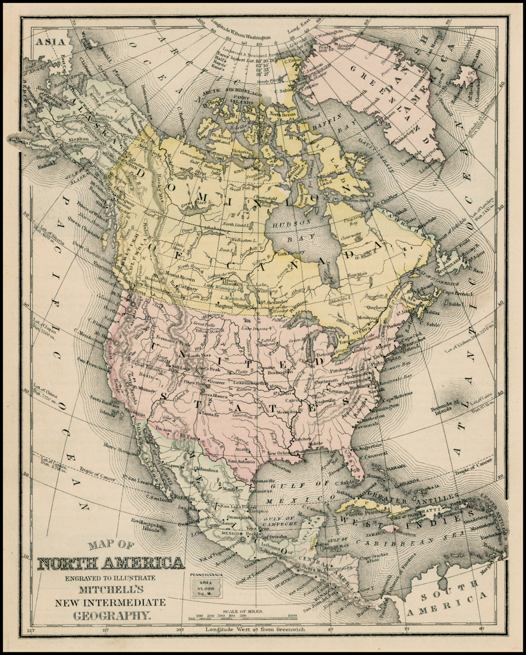 Map of North America Engraved To Illustrate Mitchell's New Intermediate