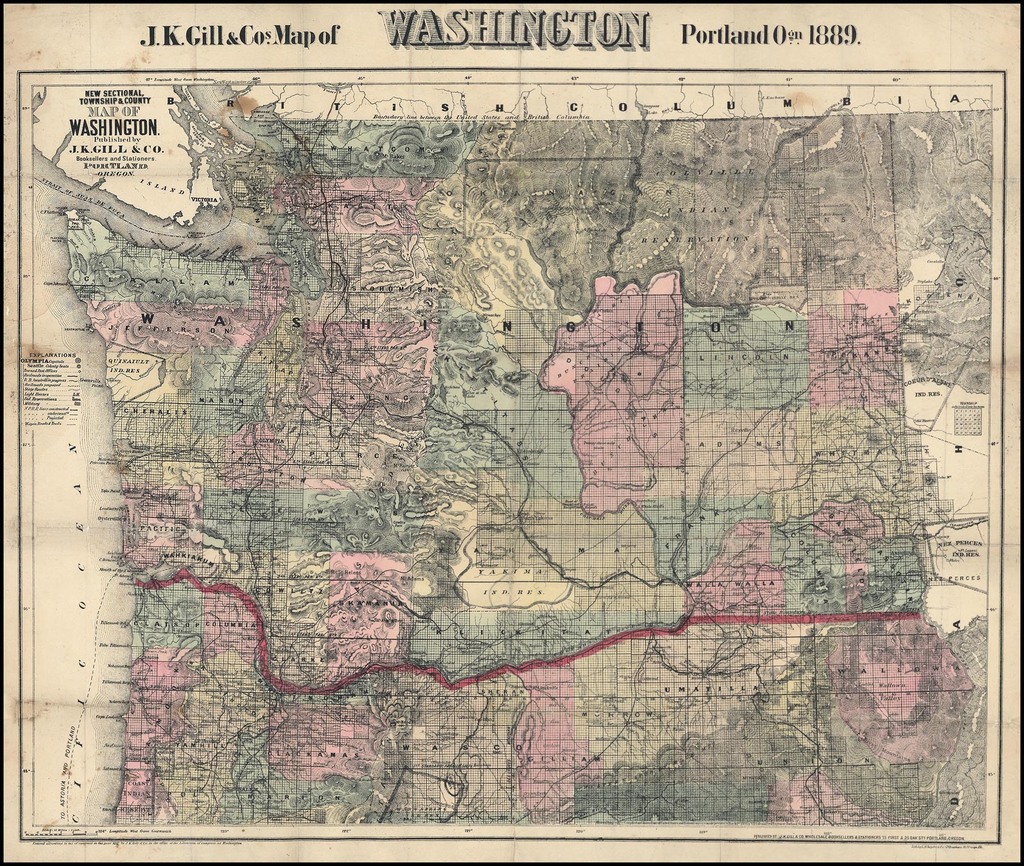 New Section Township And County Map Of Washington Published By Jk Gill And Co Booksellers And 4528