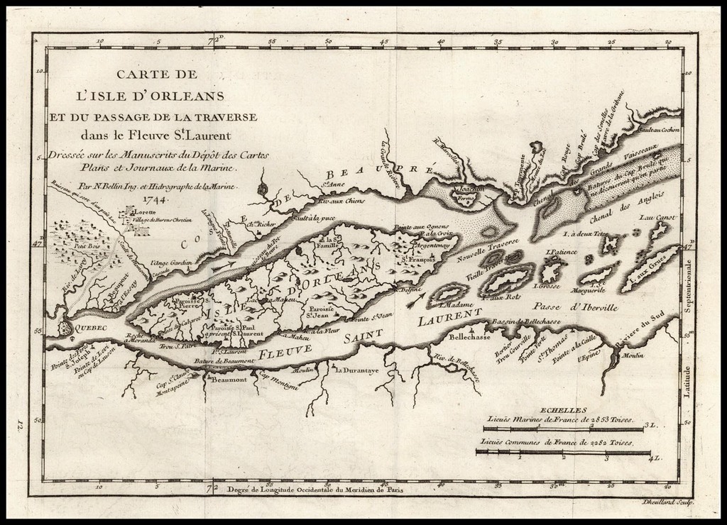 Carte De L Isle D Orleans Et Du Passage De La Traverse Dans Le Fleuve St Laurent 1744 Barry Lawrence Ruderman Antique Maps Inc