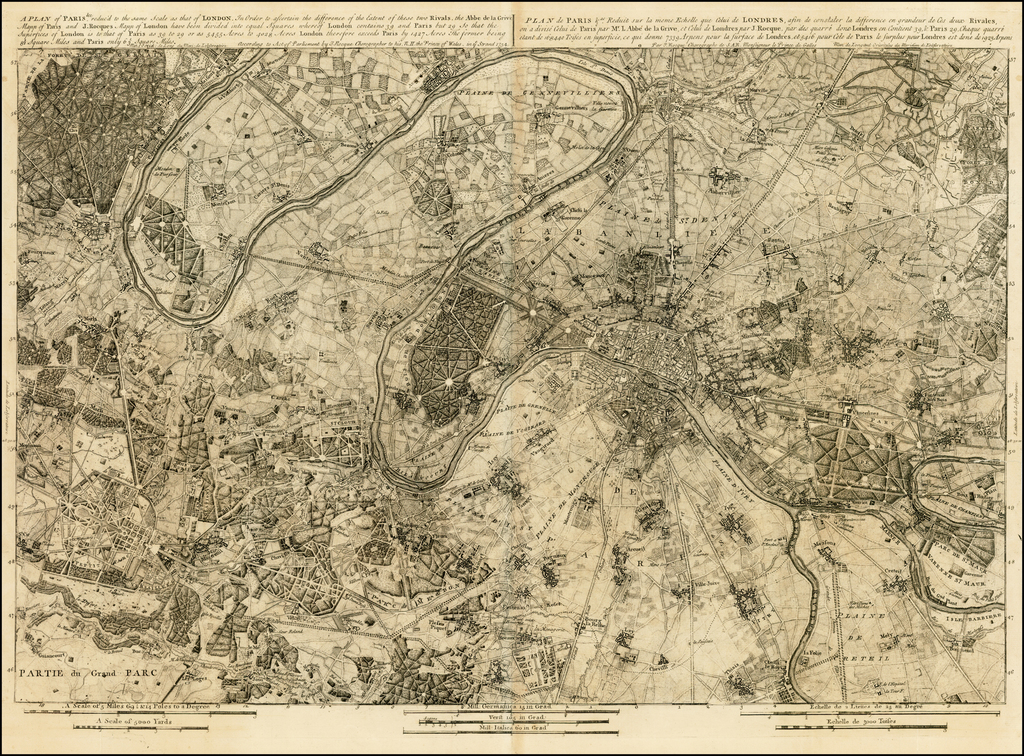 A Plan of Paris &c., reduc'd to the same Scale as that of London. In ...