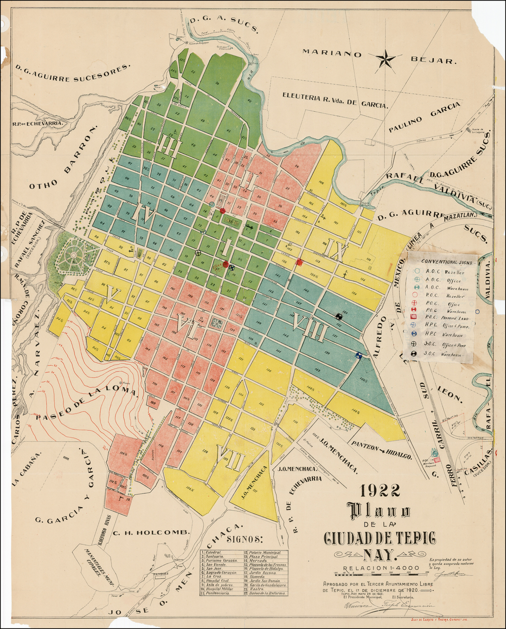 1922 Plano De La Ciudad De Tepic Nay Aprobado Por El Tercer 