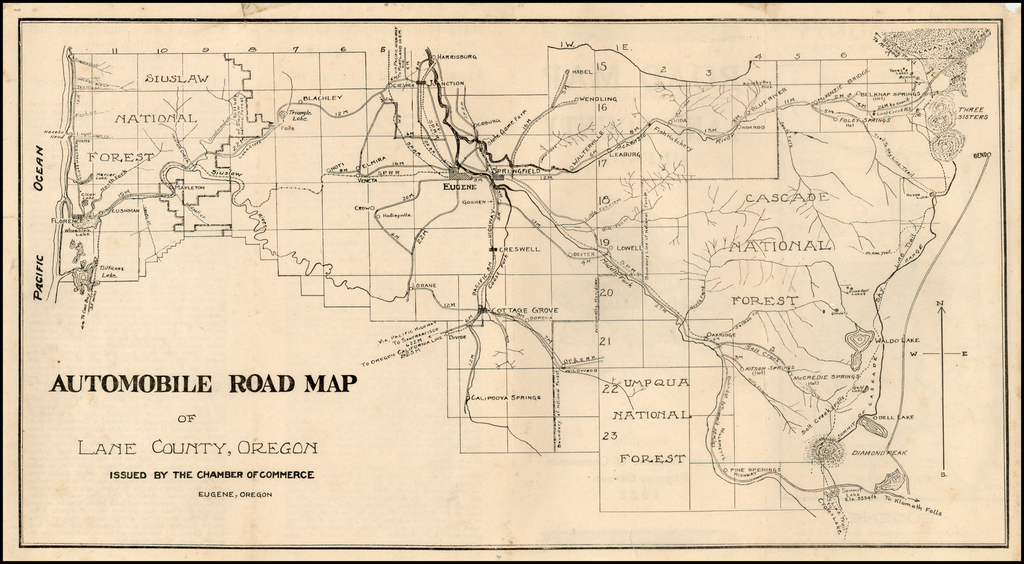 Automobile Road Map Of Lane County Oregon Barry Lawrence Ruderman Antique Maps Inc 3936