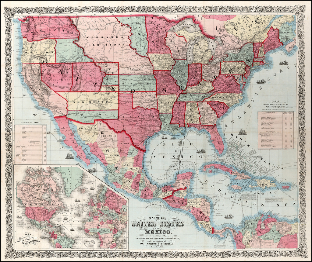 Карта джонсона. Mexico Vintage Map.