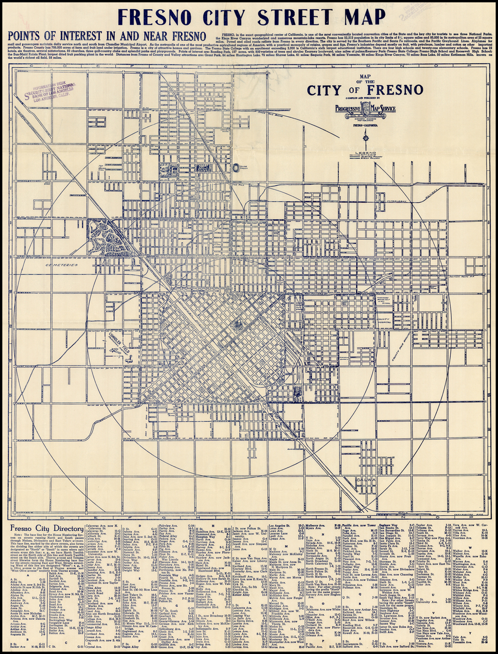 Fresno City Street Map Barry Lawrence Ruderman Antique Maps Inc.