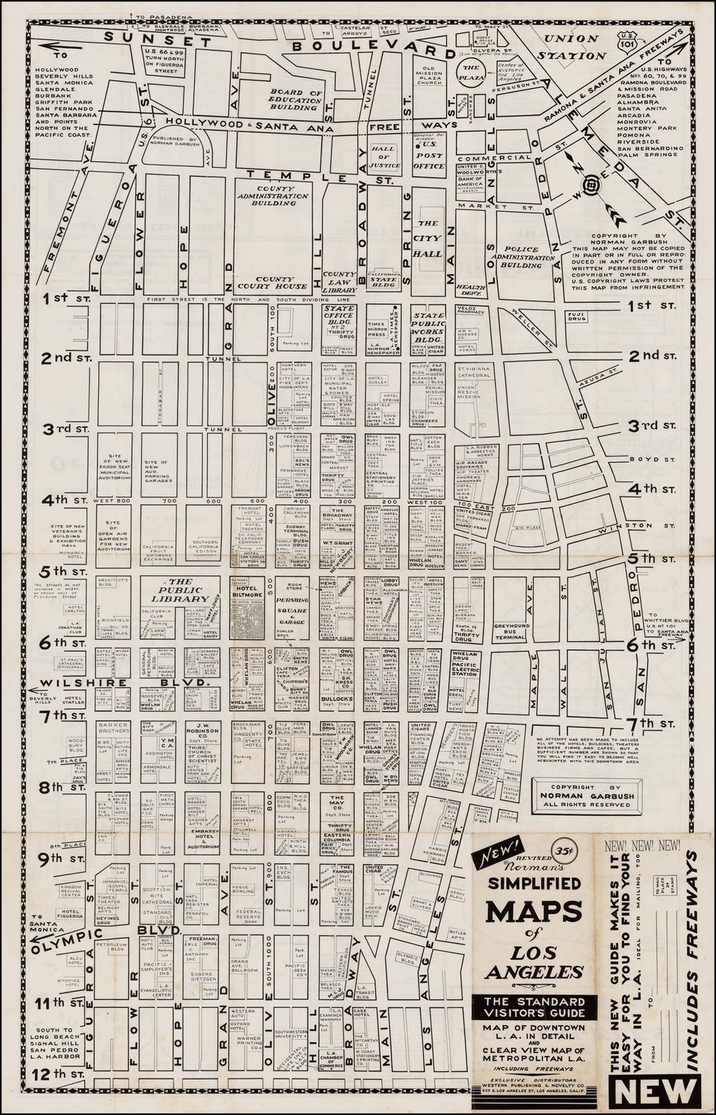 Revised Norman's Simplified Maps of Los Angeles . . . Map of Downtown L ...