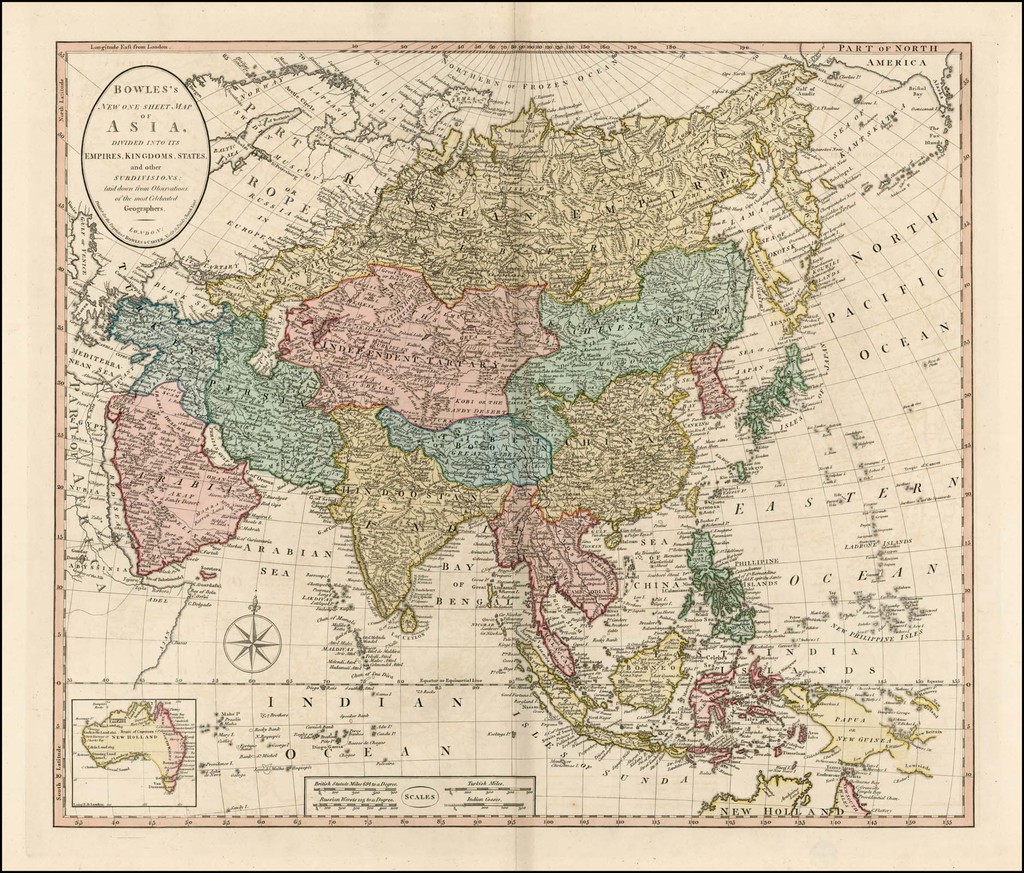 Bowles New One Sheet Map Of Asia Divided Into Its Empires Kingdoms States And Other
