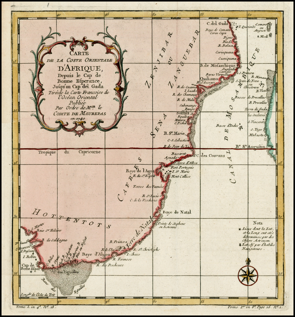 Carte De La Coste Orientale D'Afrique Depuis le Cap de Bonne Esperance ...