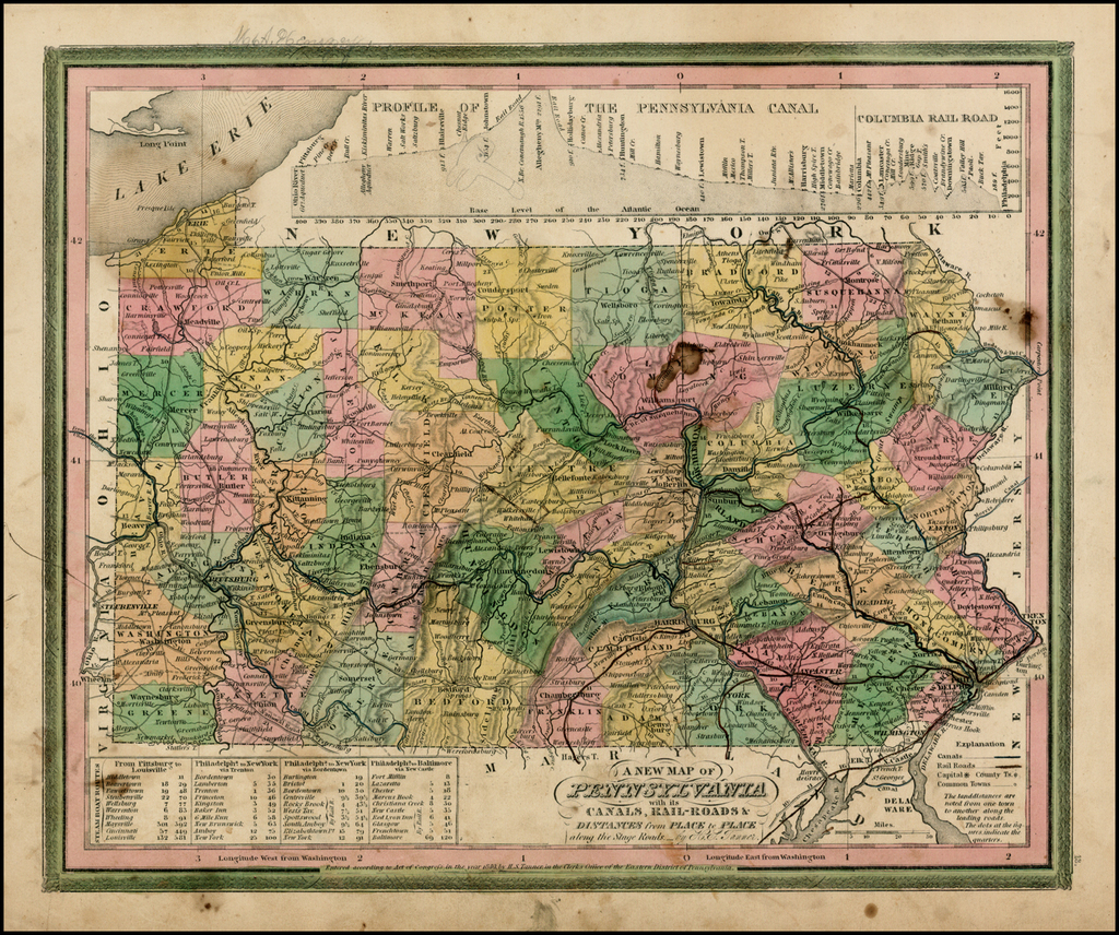 A New Map of Pennsylvania with Its Canals, RailRoads & Distances from