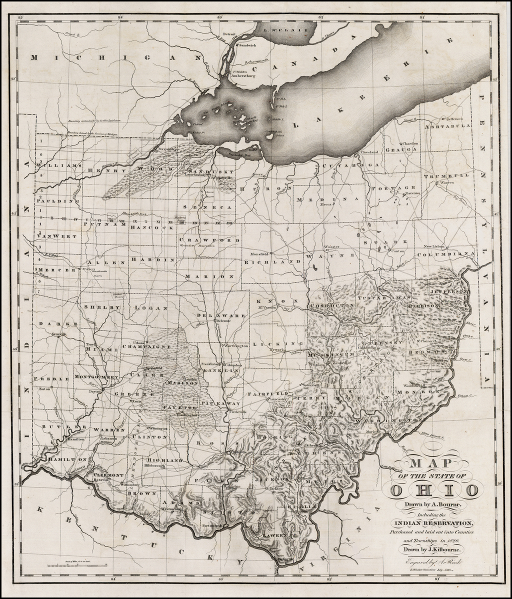 Map Of The State of Ohio Drawn By A. Bourne. Including Indian