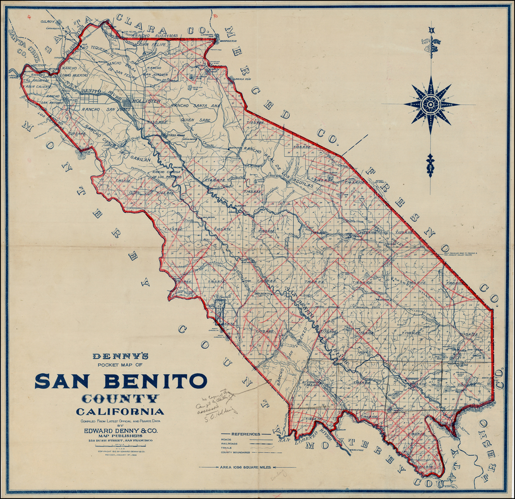 Denny's Pocket Map of San Benito County California Compiled From Latest