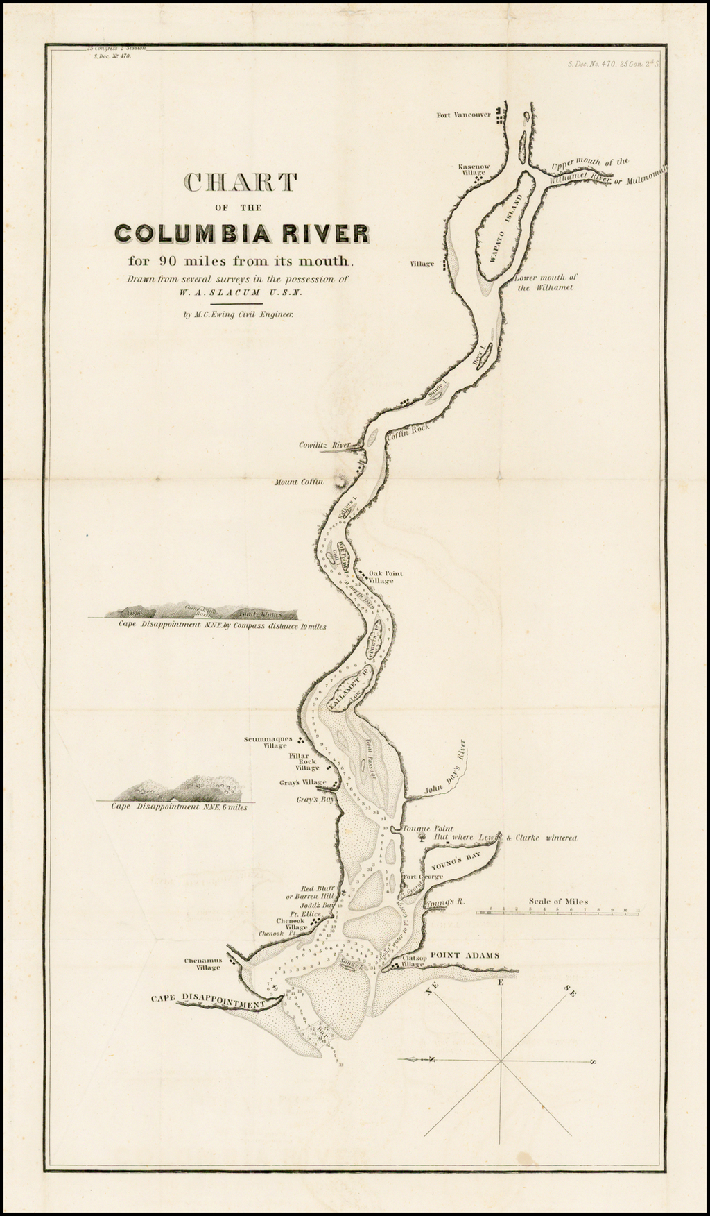 Chart Of The Columbia River For 90 Miles From Its Mouth Drawn From