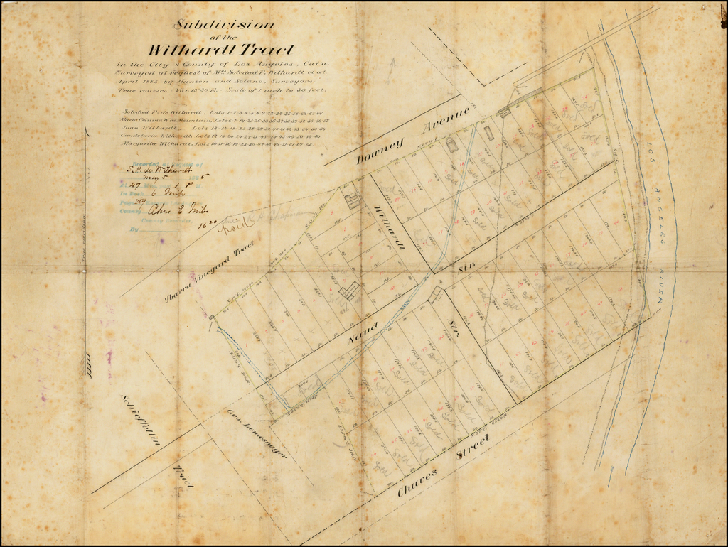 Subdivision of the Wilhardt Tract in the City and County of Los Angeles . .  . April 1885 by Hansen and Solano Surveyors . . . - Barry Lawrence Ruderman  Antique Maps Inc.