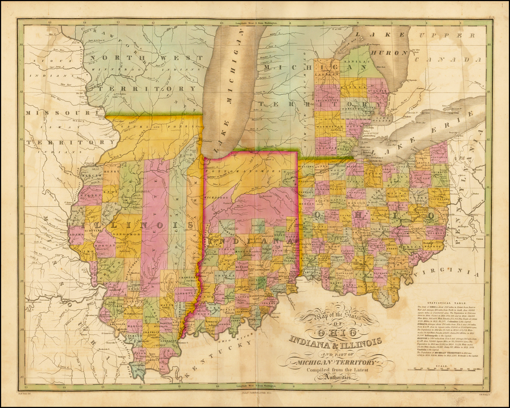 Map Of The States Of Ohio Indiana And Illinois With Part Of Michigan Territory Compiled From The 4043