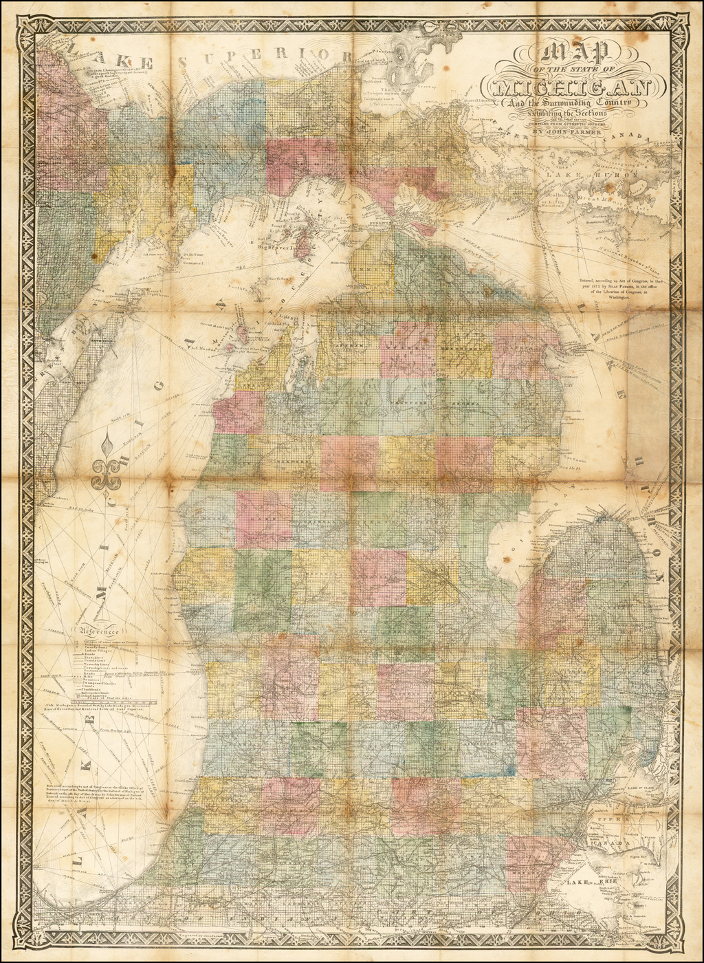 Map Of The State Of Michigan And The Surrounding Country Exhibiting 7500