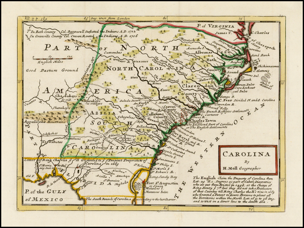 Carolina. By H.Moll Geographer - Barry Lawrence Ruderman Antique Maps Inc.