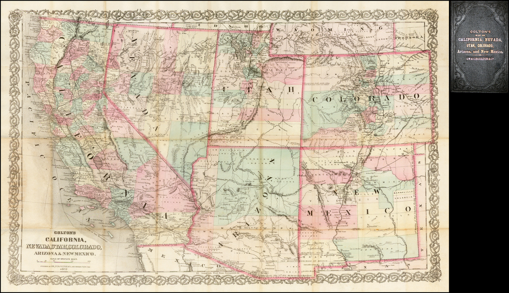 Coltons Map Of California Nevada Utah Colorado Arizona And New Mexico 1873 Barry 8468