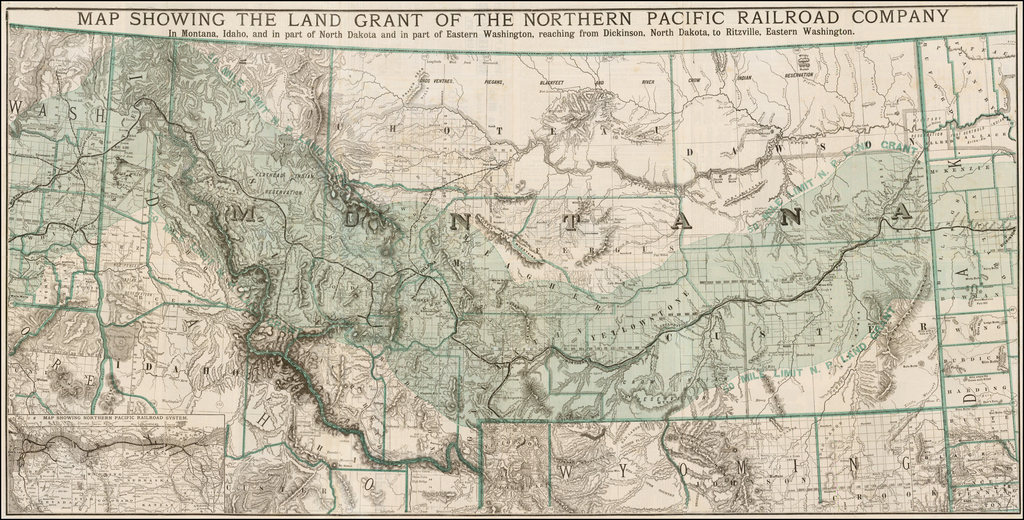 Railroad Land Grants Map Map Showing The Land Grant Of The Northern Pacific Railroad Company In  Montana, Idaho And In Parts Of North Dakota And In Part Of East Washington,  Reaching From Dickinson, North Dakota To