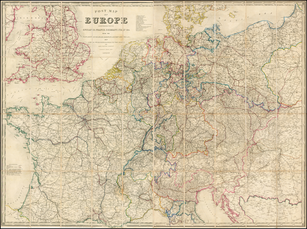 Post Map of Europe Comprehending England, France, Germany ...