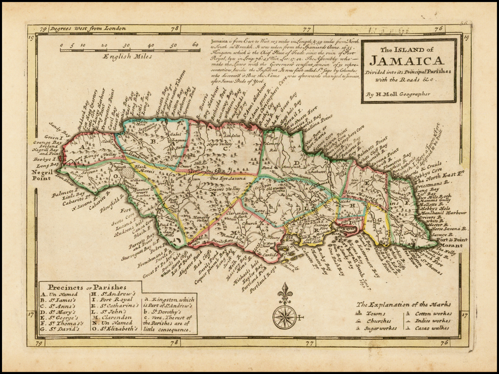 The Island of Jamaica Divided into its Principal Parishes with the Roads &c….. - Barry Lawrence 