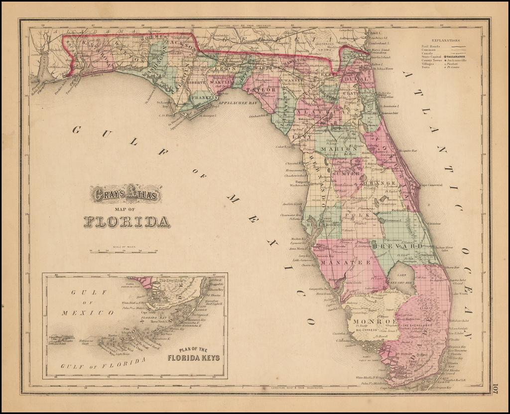 Gray's Atlas Map of Florida - Barry Lawrence Ruderman Antique Maps Inc.