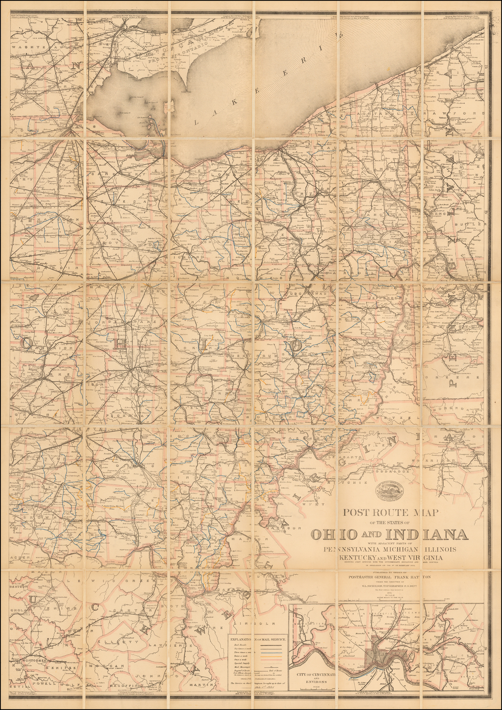 [Eastern Sheet Ohio] Post Road Map of the States of Ohio and Indiana