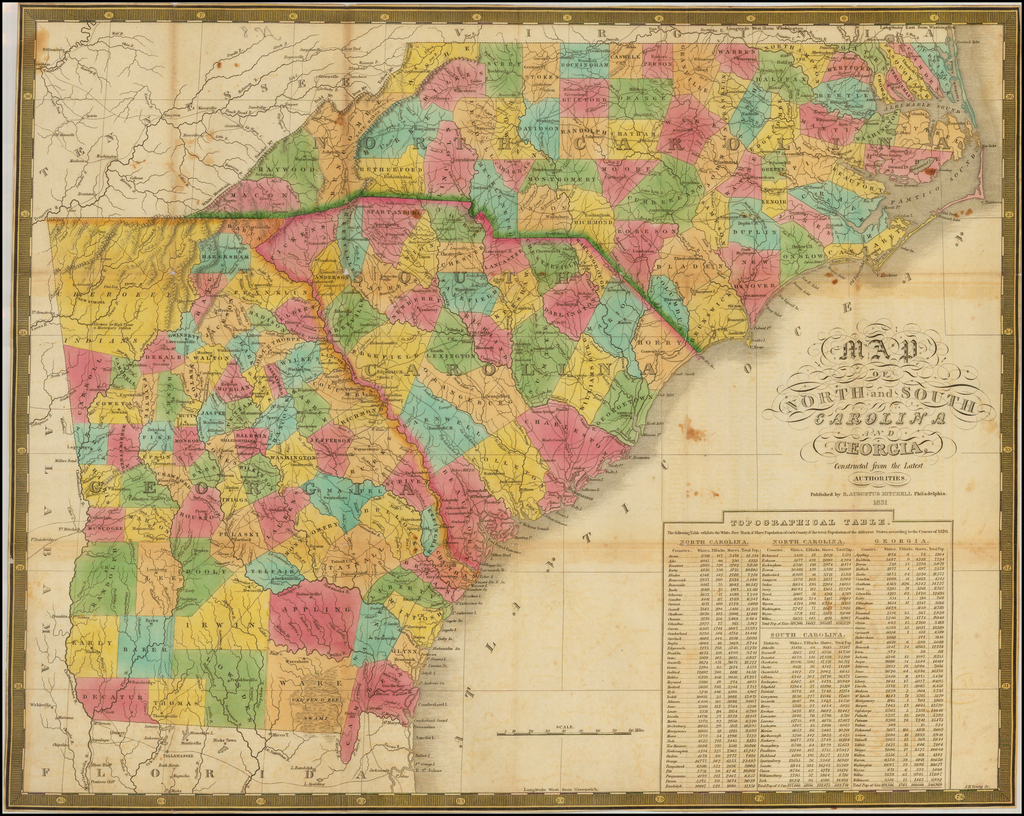 Map Of North And South Carolina And Georgia Constructed From The Latest Authorities 1831 9981