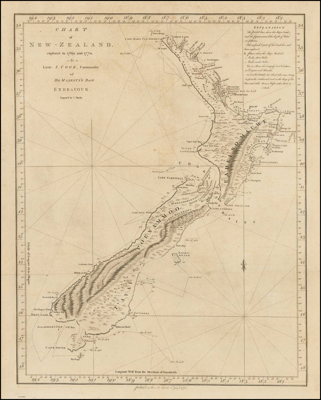 james cook map of new zealand Chart Of New Zealand Explored In 1769 And 1770 By Lieut I Cook james cook map of new zealand