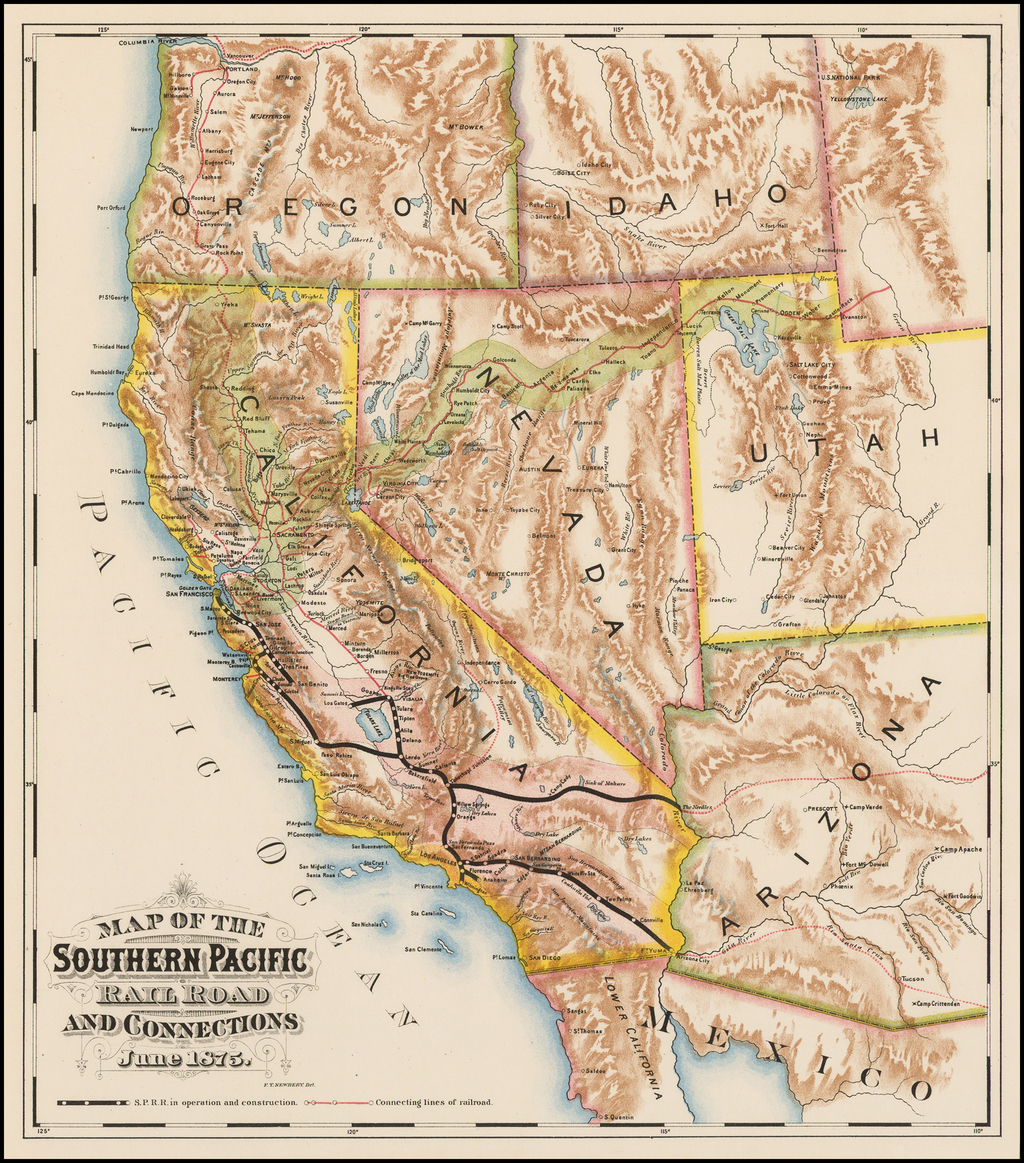 Southern Pacific Route Map Map Of The Southern Pacific Rail Road And Connections. June 1875 - Barry  Lawrence Ruderman Antique Maps Inc.