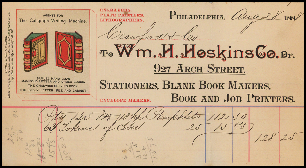 Wm. H. Hoskins Co. Engravers, Plate Printers, Lithographers Agents
