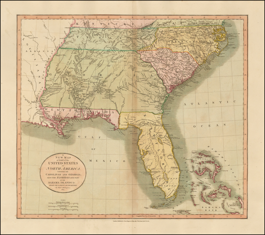 A New Map Of Part Of The United States Of North America Containing The Carolinas And Georgia 7118