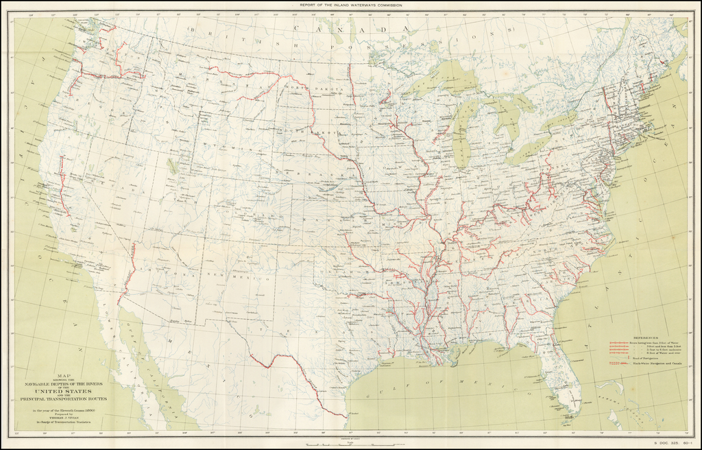 Map Showing The Navigable Depths Of The Rivers Of The United States And