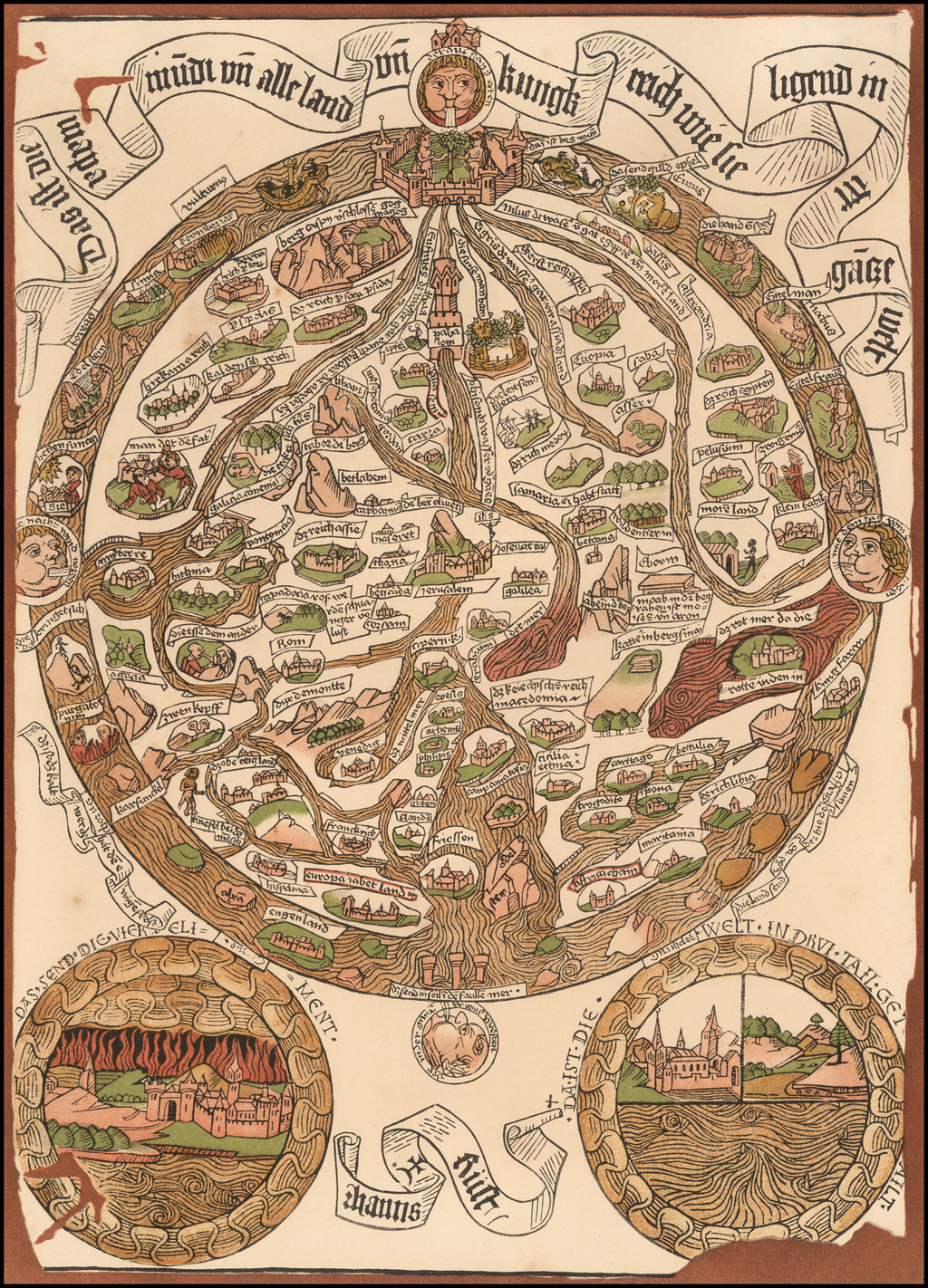 Map : World map 1460 1924, Das ist die Mapa mudi vo alle Land : un  Kungreich wie sie ligend in der gaze Welt , Antique Vintage Reproduction