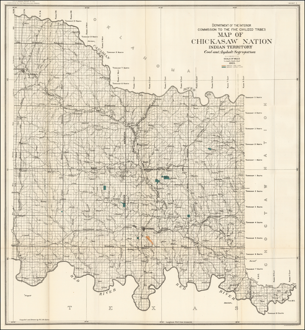 Map of Chickasaw Nation, Indian Territory, Coal and Asphalt Segregation