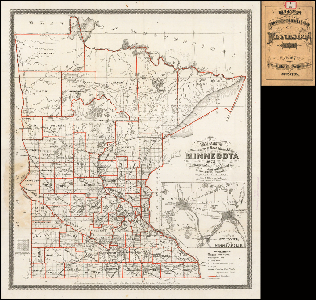 Rice S Township And Rail Road Map Of Minnesota 1872 Published By G   51572ac 