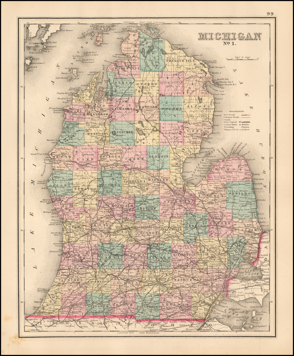 Michigan Barry Lawrence Ruderman Antique Maps Inc 7717