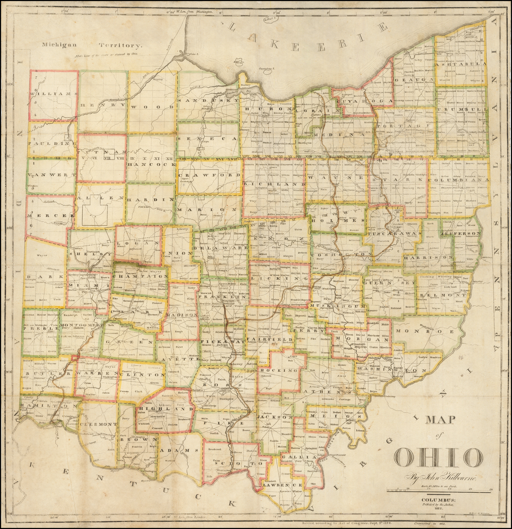 Map Of Ohio By John Kilbourne. Columbus Published by the