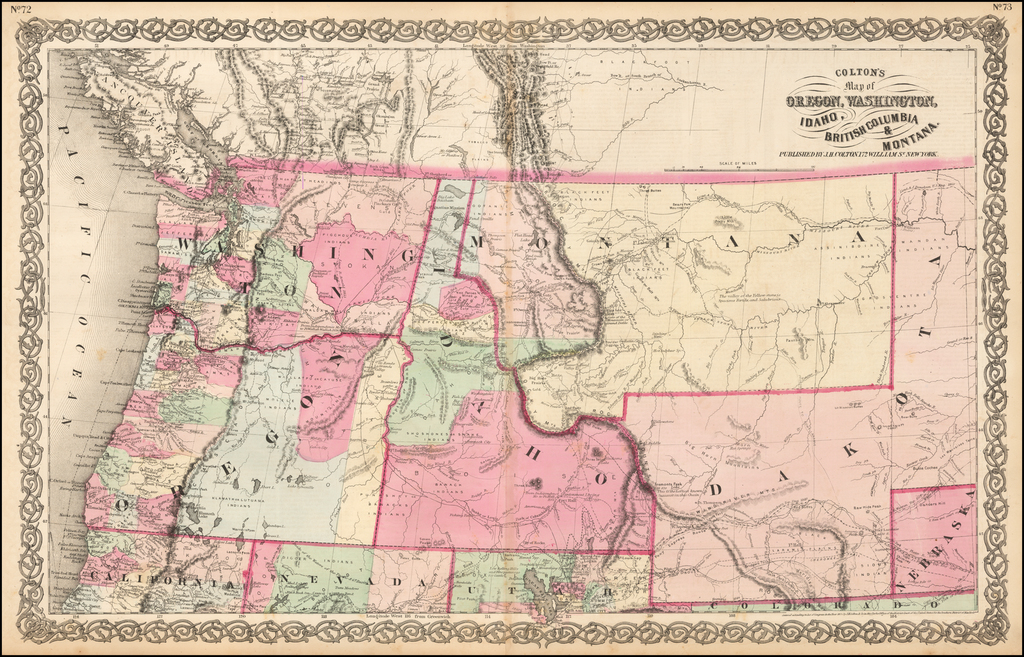 Colton's Map of Oregon, Washington, Idaho, British Columbia & Montana