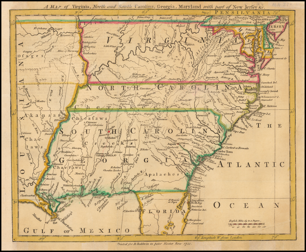 A Map of Virginia, North and South Carolina, Georgia, Maryland with ...