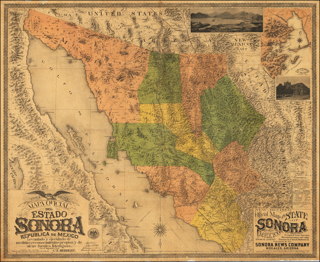 1884 Mapa oficial del estado de Sonora República de México levantado y