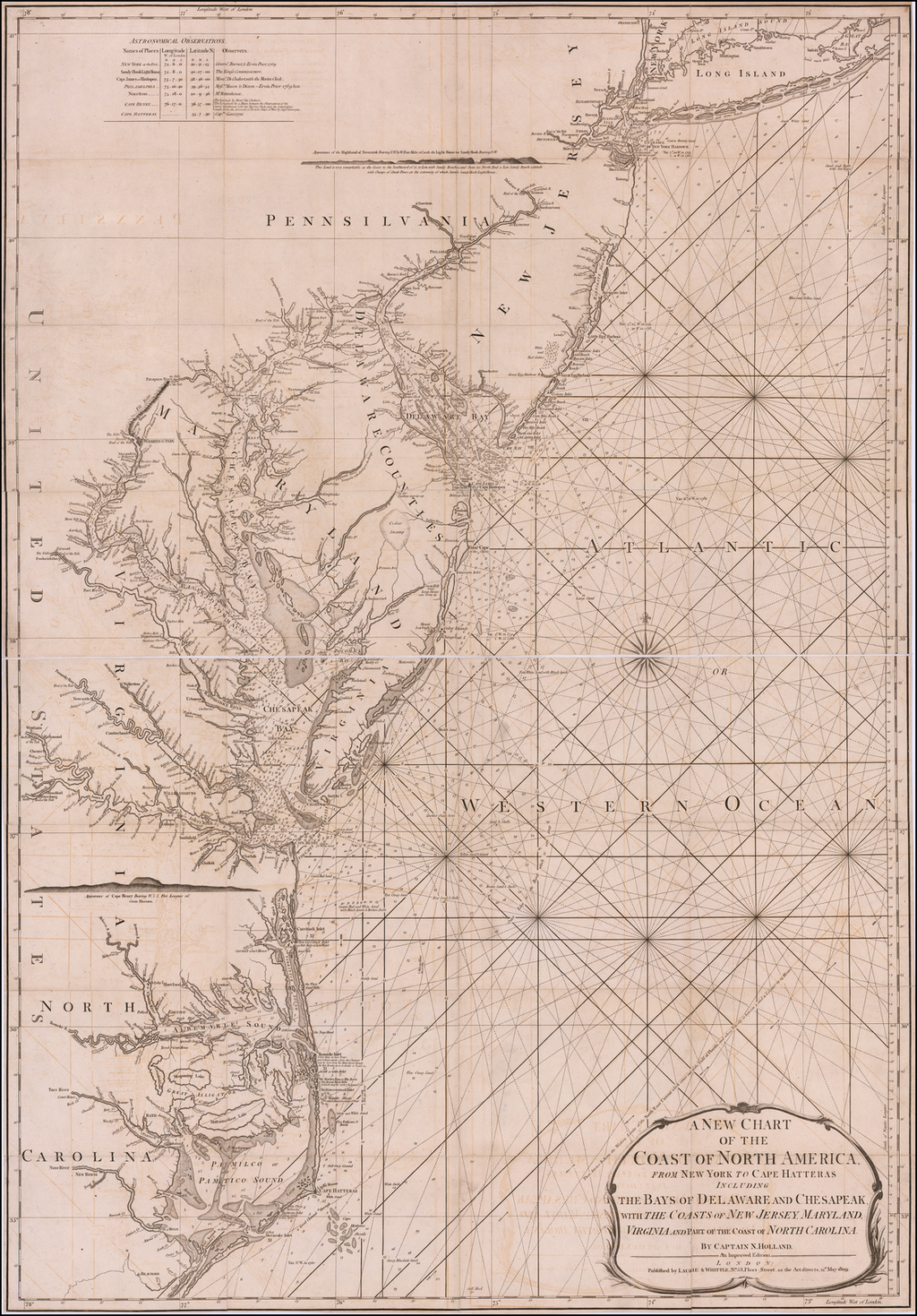 A New Chart Of The Coast Of North America From New York To Cape Hatteras Including The Bays Of 