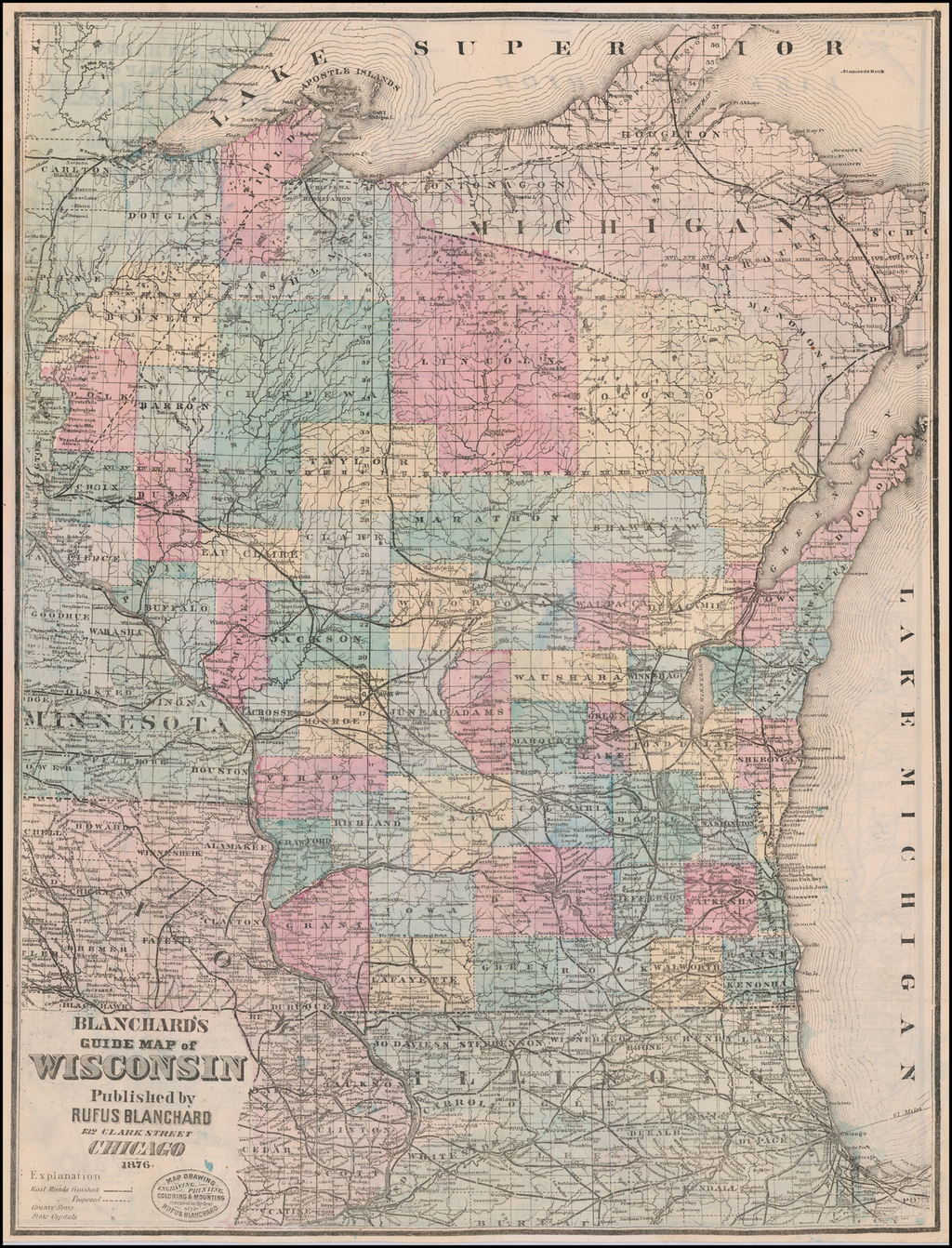 (Wisconsin and Michigan Maps) Blanchard's Guide Map of Wisconsin