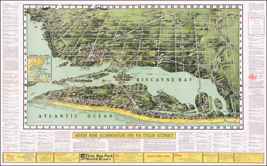 1953 Miami Beach Vintage Road Map and Guide