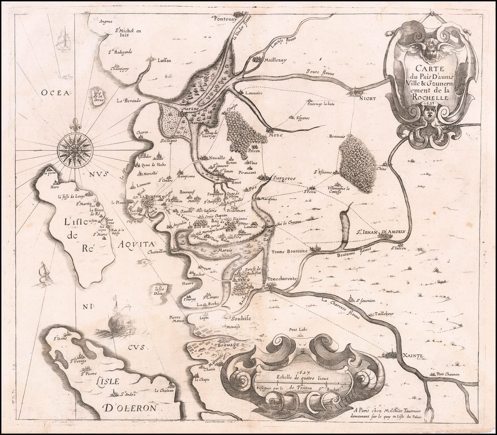 Carte du Pais D'aunis Ville et Gouvernement de la Rochelle. 1627 ...