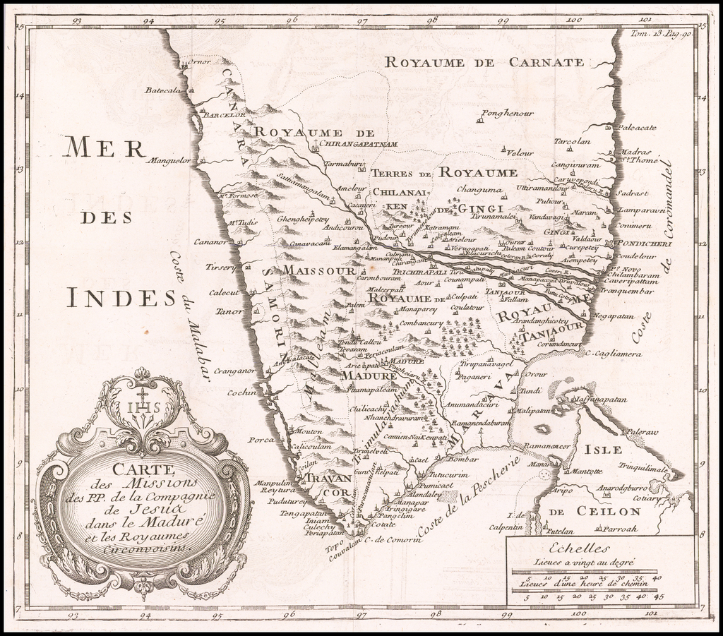 Carte Des Missions De P P De La Compagnie De Jesua Dan La Madure Et Les Royaumes Circonvoisins Barry Lawrence Ruderman Antique Maps Inc