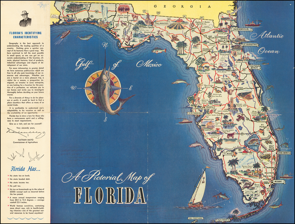 A Pictorial Map of Florida - Barry Lawrence Ruderman Antique Maps Inc., image size:1024x778