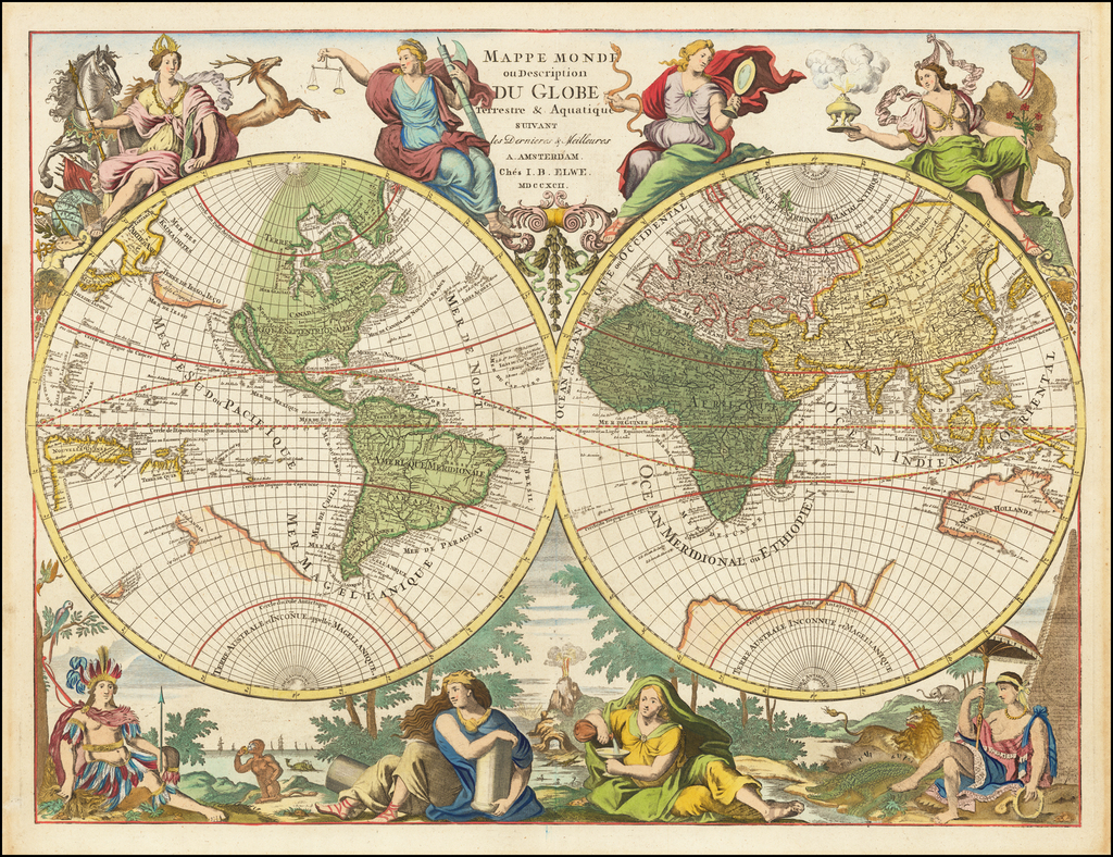 Historical Map, 1752 Mappemonde ou Description du Globe terrestre, Vin -  Historic Pictoric