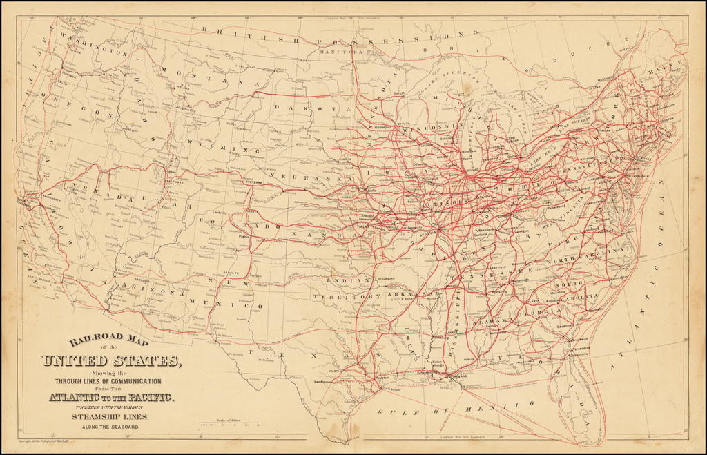 Railroad Map of the United States, Showing the Through Lines of ...