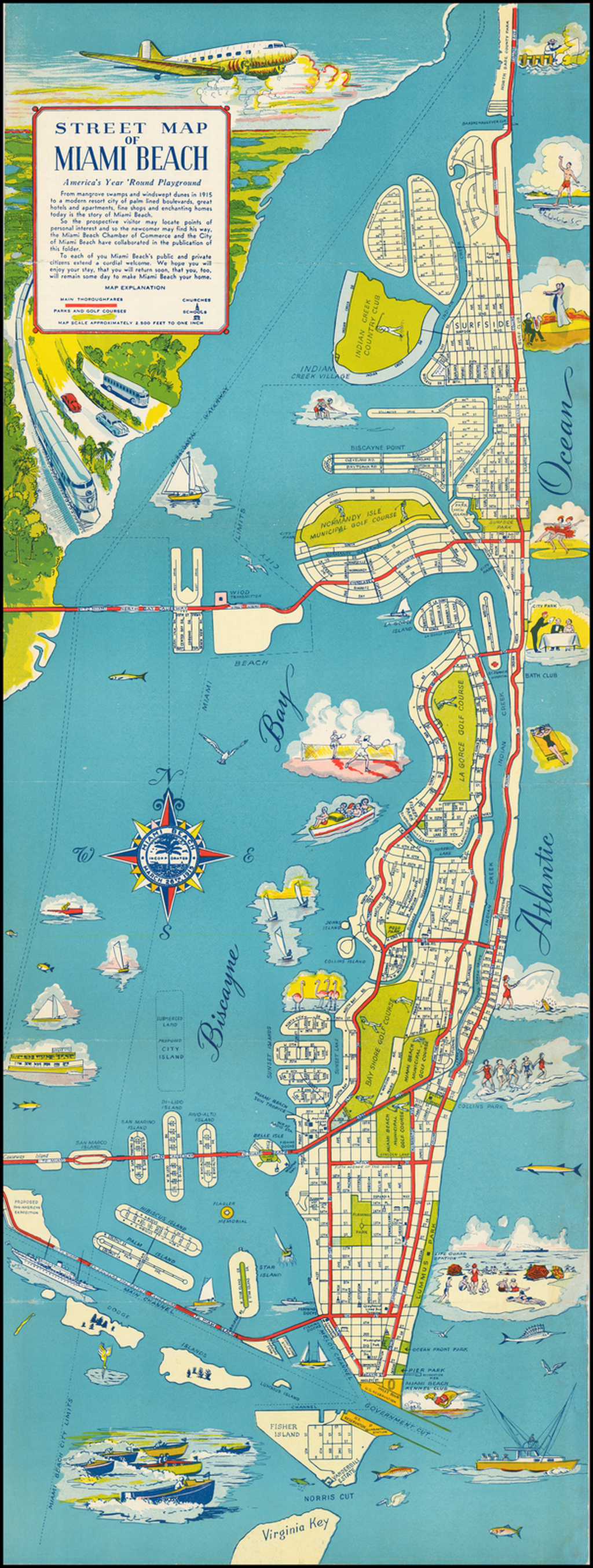 Street Map of Miami Beach America's Year Round Playground  Barry