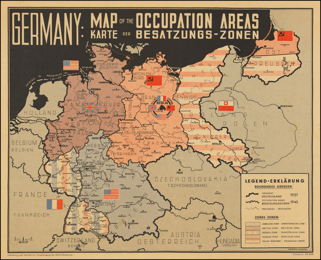 Germany: Map of the Occupation Areas | Karte Der Besatzungs-Zonen ...